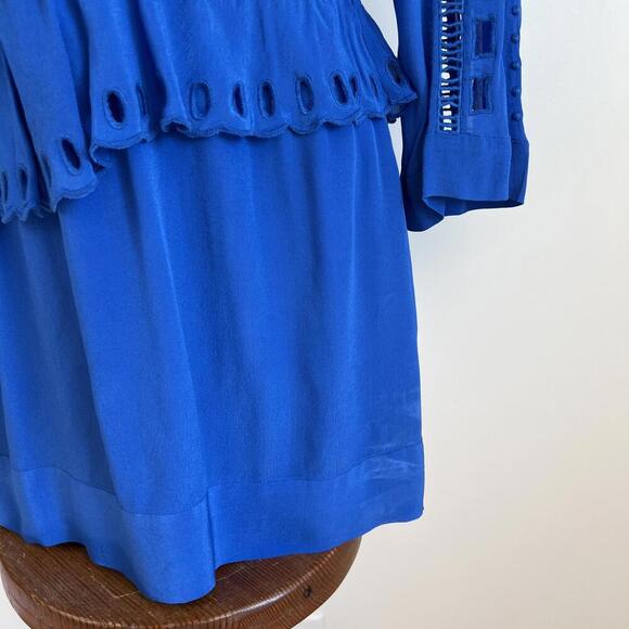 IRO Size 36 EU 4 / 6 US Cobalt Blue Long Sleeve Cutout Mini Dress Lagenlook BOHO - Picture 7 of 14